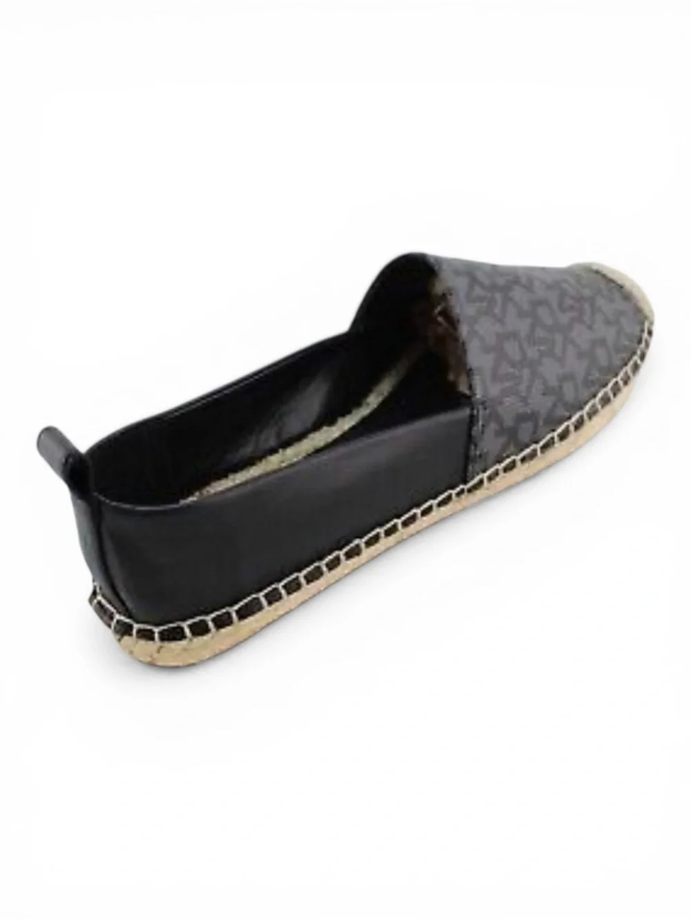 NEW DKNY Mali Repeat Logo Espadrille Loafer Flats Black Gray Women Size 7.5